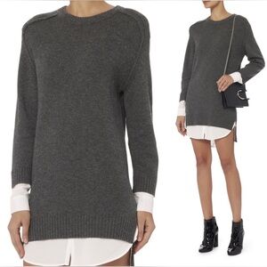 Brochu Walker Wool Cashmere Layered Crew-Neck Sweater Dress Sz Medium Dark Gray